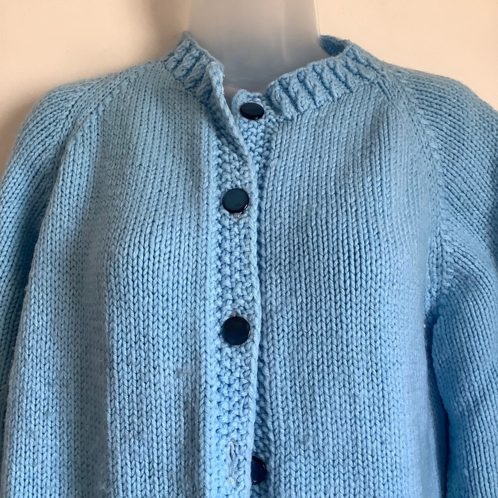 Handmade Kids Blue Knit Cardigan Sweater Button Front Raglan Sleeve Cozy